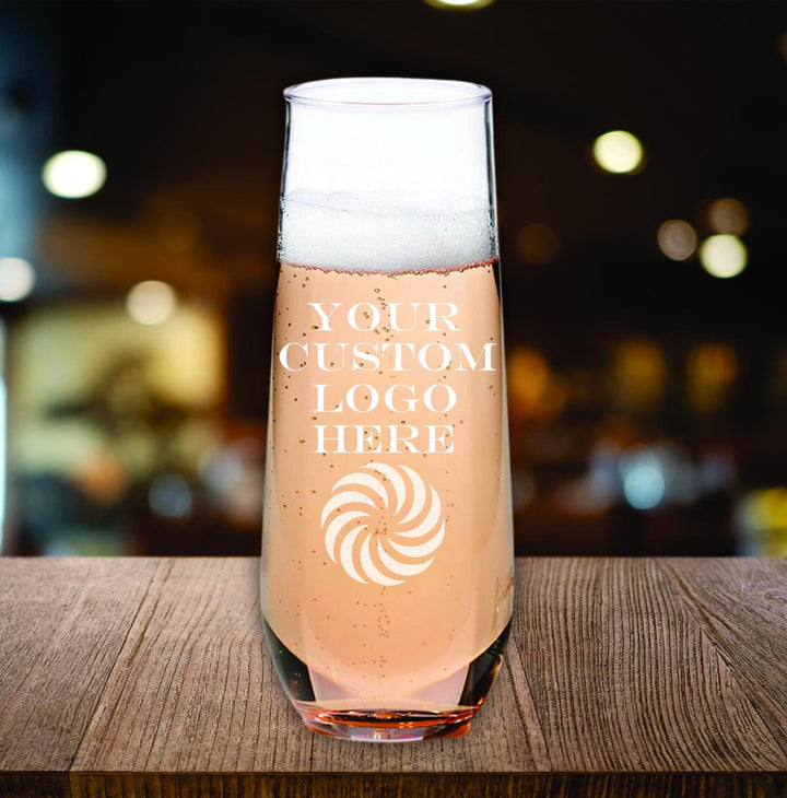 Bulk Your Logo Stemless Champagne Glass - Engraved Company Logo - Personalized Corporate Gifts - Branded Glasses - Barware Gifts - Glassware