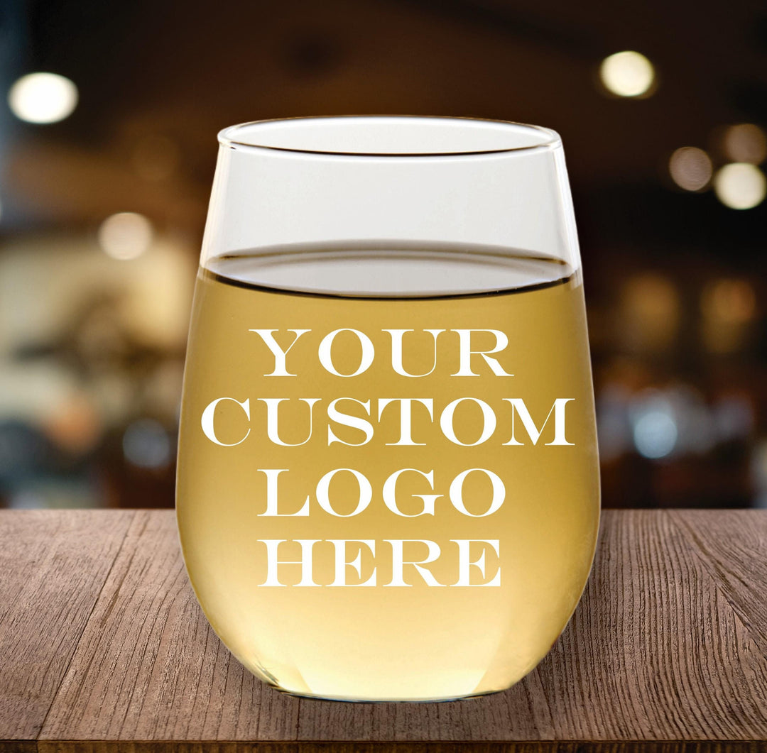 Bulk Custom Logo Wedding Favors - Personalized Stemless Wine Glass - Engraved Wine Glasses - Custom Logo Wedding Party Favor - Monogram
