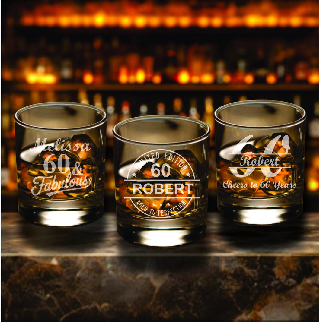 60th Birthday Shot Glass Favors, Aged to Perfection Shot Glasses, Personalized Birthday Party Favors- 12 pc Set