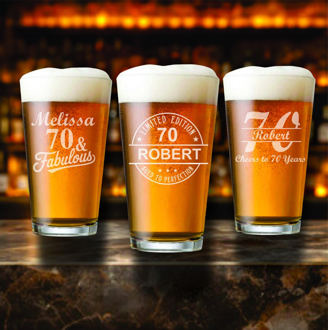 Personalized 70th Birthday Whiskey Glass Favors, Aged to Perfection Bourbon Tumbler, Custom Birthday Party Favor- 12 pc Set