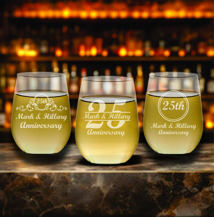 Pint Beer Glass 25th Anniversary Favors – Personalized Beer Glasses – Silver Anniversary Party Favors - 12 Pc Set