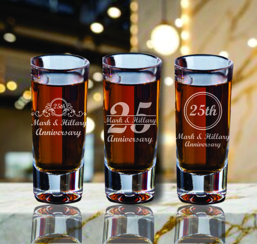 Pint Beer Glass 25th Anniversary Favors – Personalized Beer Glasses – Silver Anniversary Party Favors - 12 Pc Set