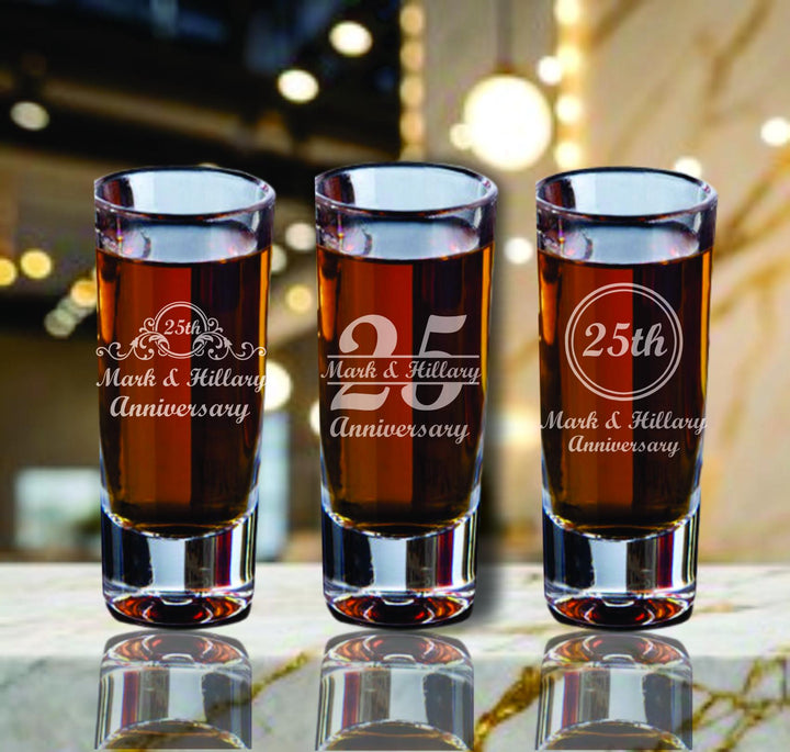 Pint Beer Glass 25th Anniversary Favors – Personalized Beer Glasses – Silver Anniversary Party Favors - 12 Pc Set