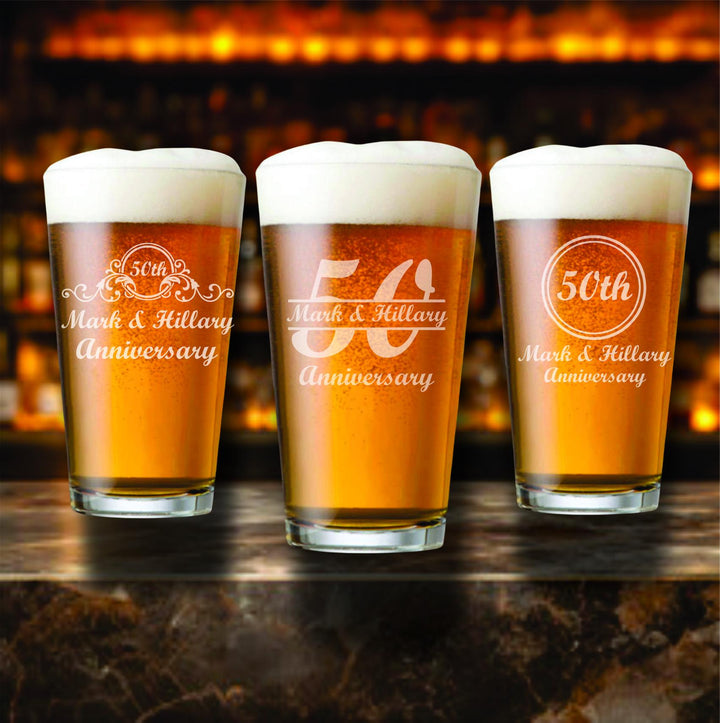 50th Anniversary Party Favors – Personalized Stemless Champagne Flutes – Custom Engraved 50th Gold Anniversary Champagne Glass Favor 12 Pcs