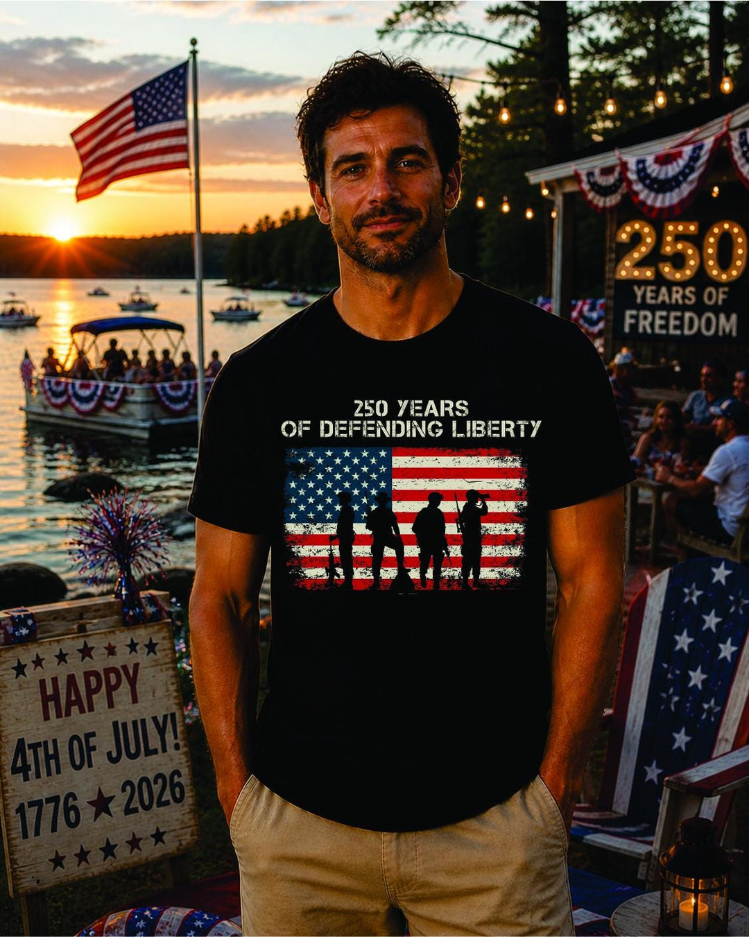 250 Years of Freedom Shirt, USA Patriotic Military Tee, July 4th American Flag T-Shirt, Veteran Gift, America 250th Anniversary Tee