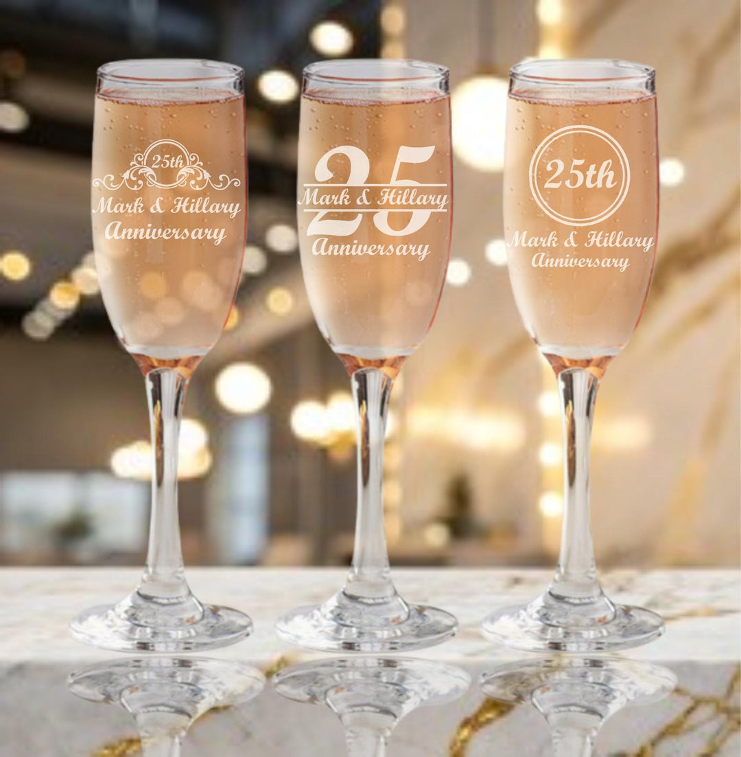 Pint Beer Glass 25th Anniversary Favors – Personalized Beer Glasses – Silver Anniversary Party Favors - 12 Pc Set