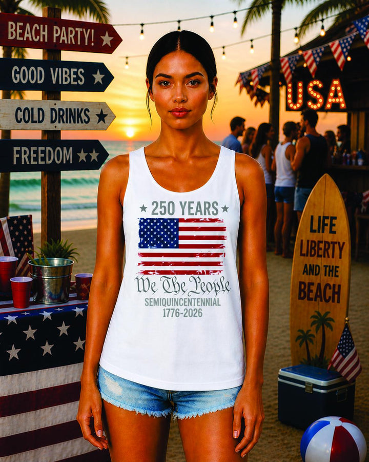 America 250 Birthday Women’s Racerback Tank Top, We The People Patriotic USA Tank, 1776 2026 Freedom Fourth of July Tank Top