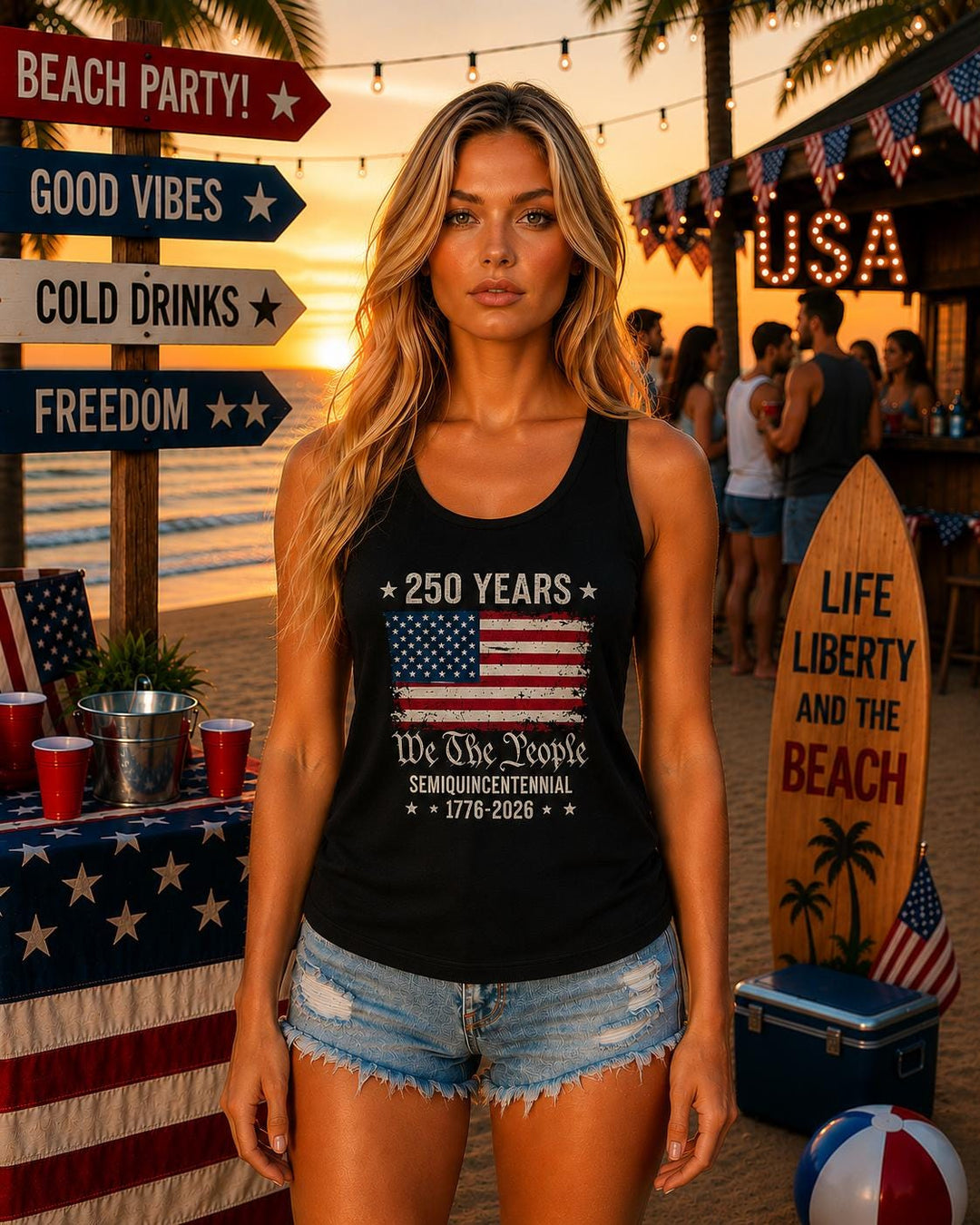 We The People Women’s Racerback Tank Top, America 250 Patriotic Tank, 1776 2026 Freedom Tank, Fourth of July USA Beach Tank Top