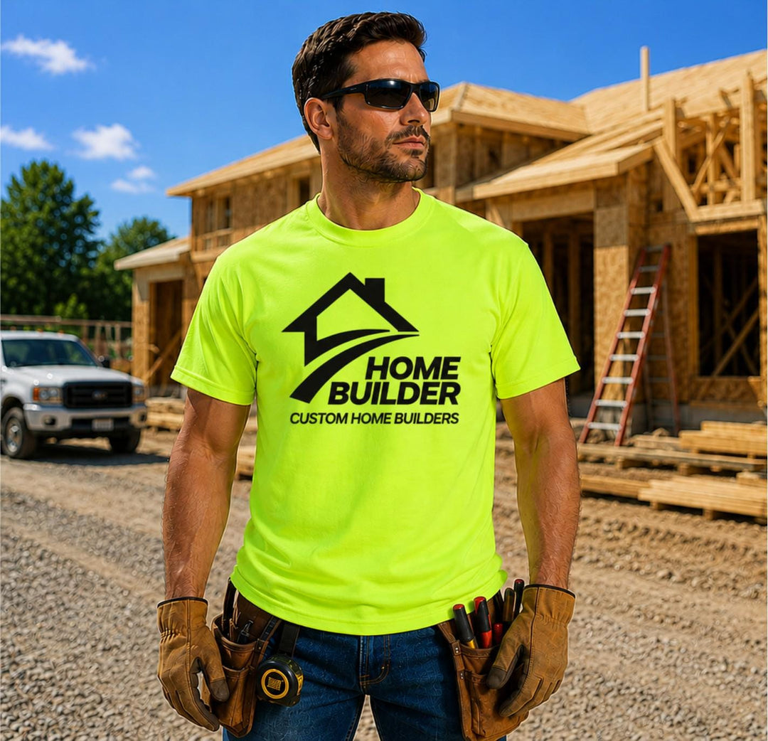 Plumber Company Logo T-Shirts, Safety Green &amp; Orange Plumbing Work Shirts, Plumbing Contractor Uniform Apparel