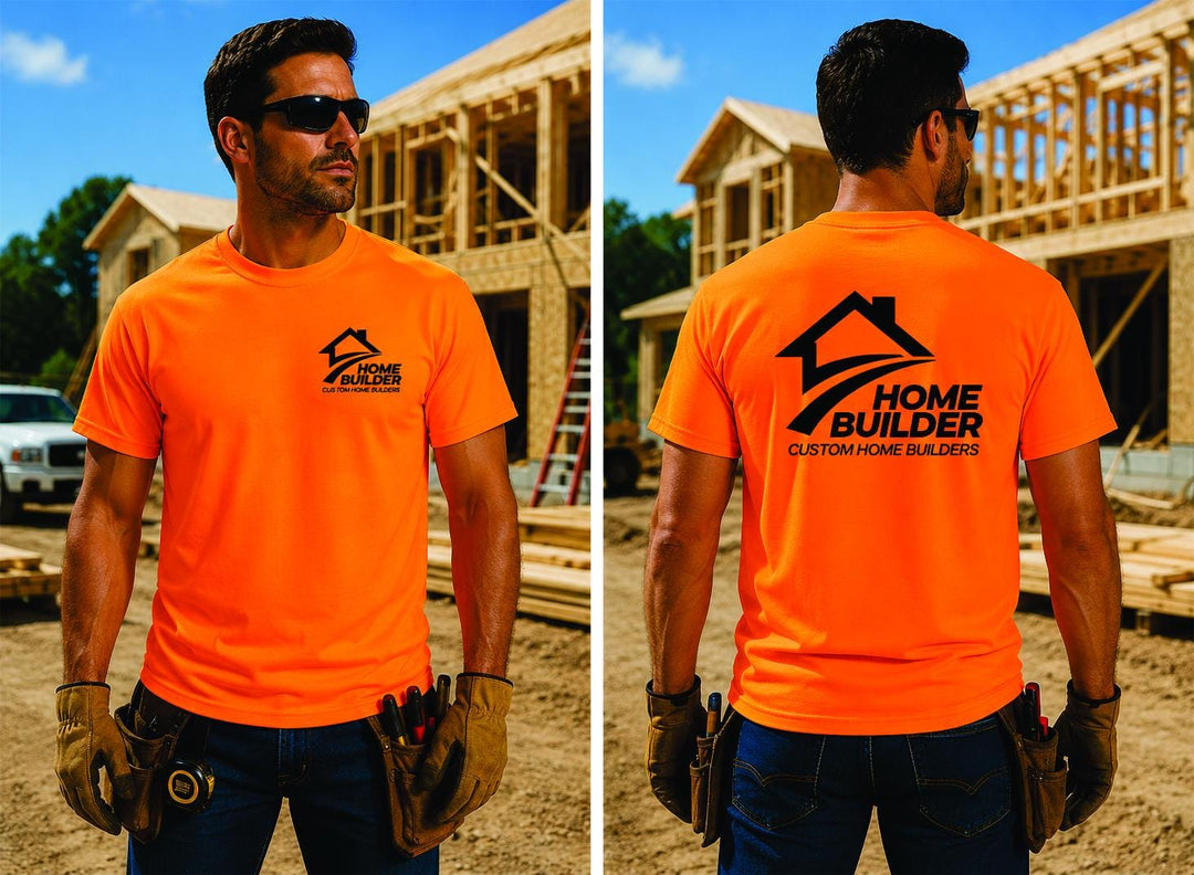 Custom Electrician Company Logo Safety Shirts, Safety Green &amp; Orange Electrician Work Shirts, Custom Electrical Contractor T-Shirts
