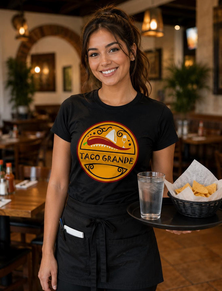 Logo Restaurant Waiter and Waitress Shirts, Diner Staff T-Shirts, Food Industry Uniform Apparel, Custom Business Logo Work Shirts
