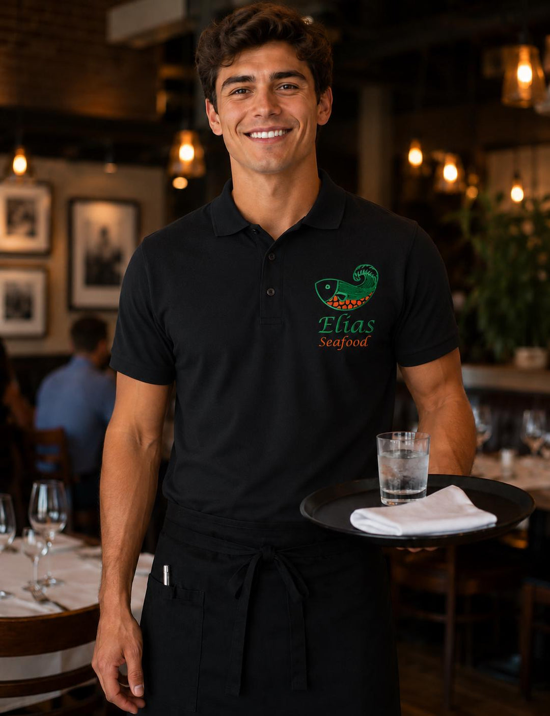 Logo Restaurant Waiter and Waitress Shirts, Diner Staff T-Shirts, Food Industry Uniform Apparel, Custom Business Logo Work Shirts