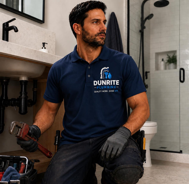 Plumbing Contractor Polo Shirts, Company Logo Plumber Polos, Contractor Work Uniform Shirts, Custom Business Apparel
