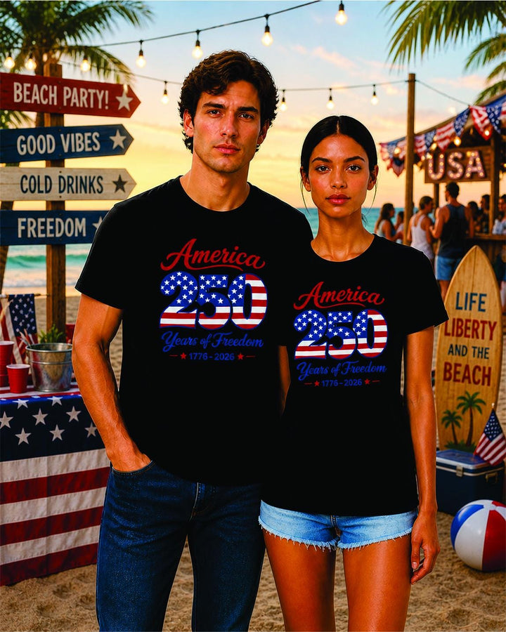 America 250th Anniversary T-Shirt, 250 Years of Freedom Tee, Patriotic 4th July Shirt, 1776-2026 USA Birthday T-Shirts, Unisex Men and Women