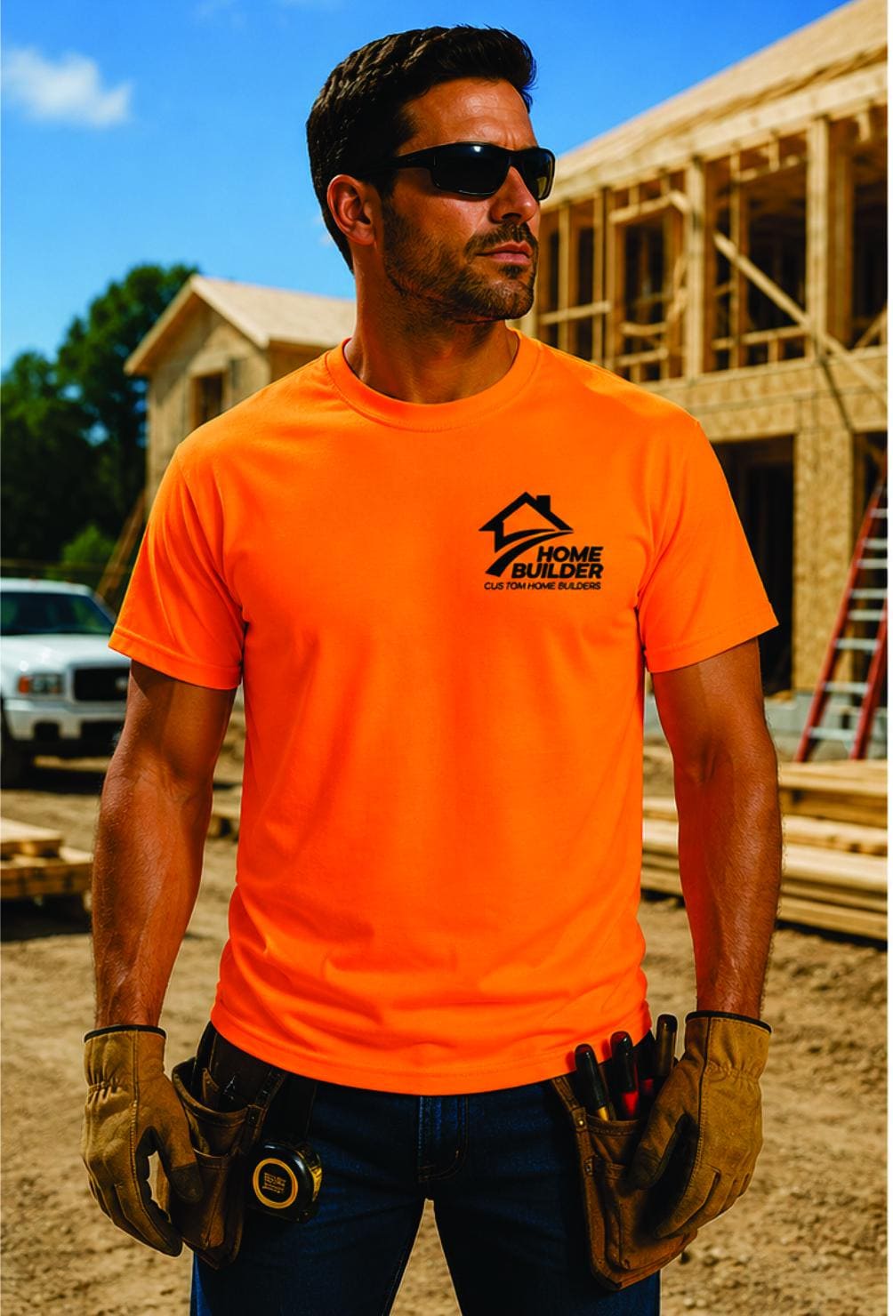 Custom Electrician Company Logo Safety Shirts, Safety Green &amp; Orange Electrician Work Shirts, Custom Electrical Contractor T-Shirts