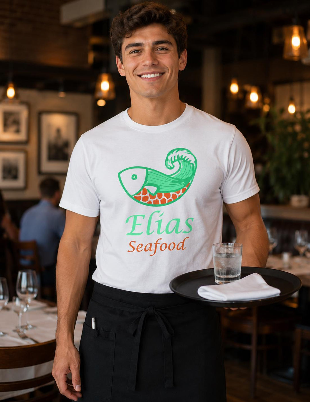 Logo Restaurant Waiter and Waitress Shirts, Diner Staff T-Shirts, Food Industry Uniform Apparel, Custom Business Logo Work Shirts