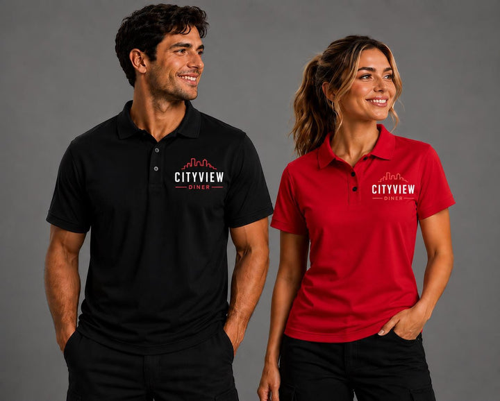 Custom Electrician &amp; HVAC Polo Shirts, Electrical Contractor Company Logo Polos, HVAC Technician Uniform Shirts, Professional Trade Apparel