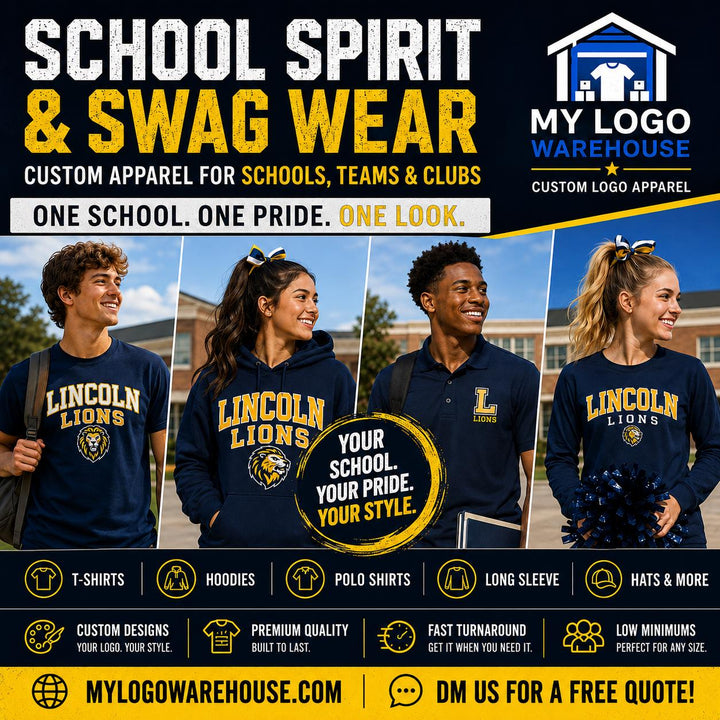 Custom School Spirit T-Shirt, Screen Printed Mascot Logo Apparel