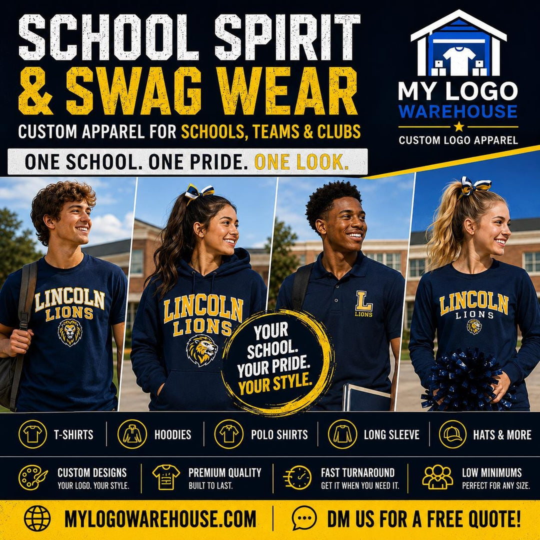 Custom School Sports Apparel Spirit Wear, Personalized Team Shirts, School Logo T-Shirts, Mascot Apparel, Booster Club &amp; PTA Fundraiser